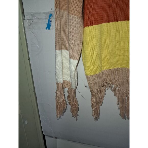 A Peach Love California Junior's Sweater Raggedy Distressed Striped Grungy L - Picture 8 of 11